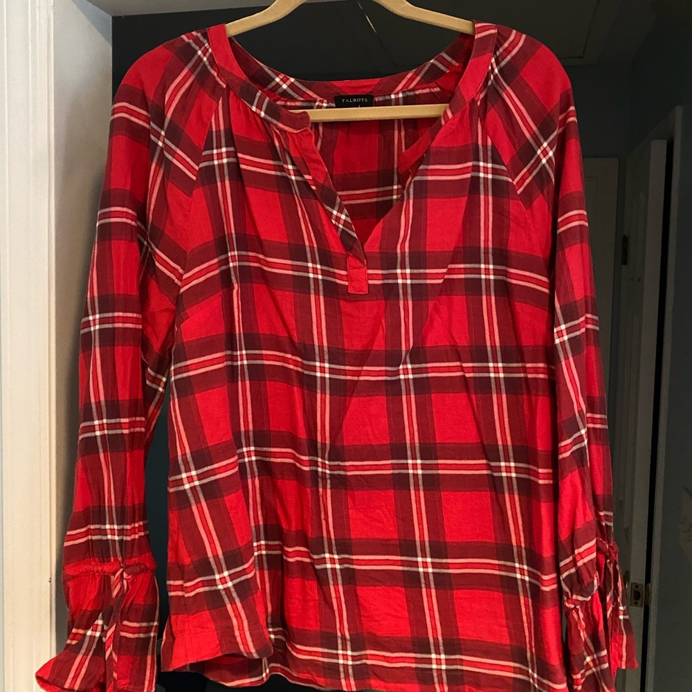 Talbots red plaid shirt size large